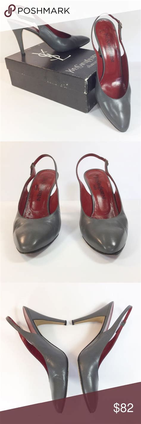 Vintage Saint Laurent YSL 1980’s Grey Leather Slingback Shoes